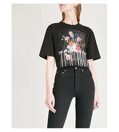 Shop Alexander Mcqueen Painted Cotton-jersey T-shirt In Black