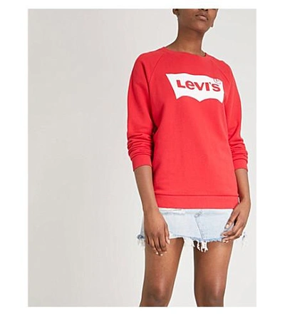 Shop Levi's Relaxed Logo-print Cotton-jersey Sweatshirt In Housemark Chinese Red