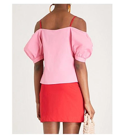 Shop Staud Ruby Sweetheart Neckline Stretch-cotton Top In Pink
