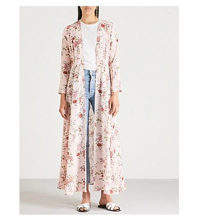 Shop We Are Leone Floral-print Silk Maxi Cardigan In Enchanted Pink