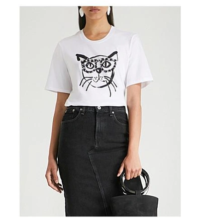 Shop Markus Lupfer Geek Cat Cotton-jersey T-shirt In White