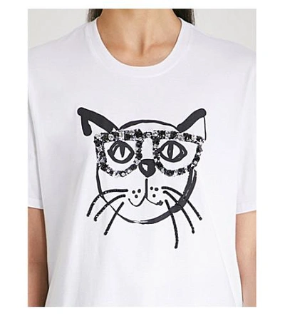 Shop Markus Lupfer Geek Cat Cotton-jersey T-shirt In White