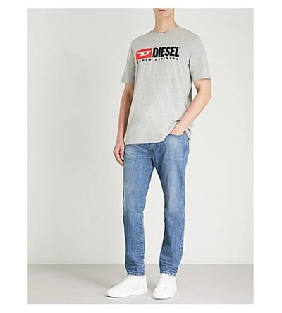 Shop Diesel T-just Division Embroidered Logo T-shirt In Light Grey Melange
