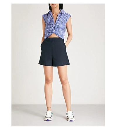 Shop Sandro Capped Sleeve Striped Playsuit In Bleu