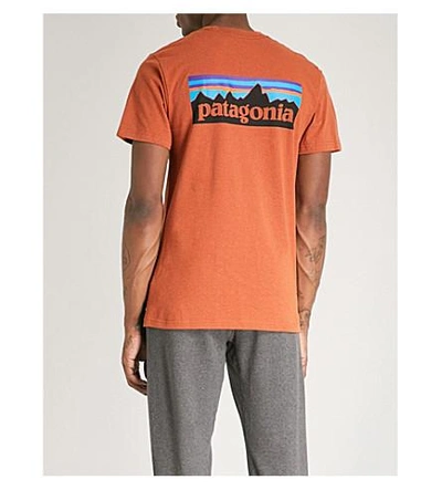 Shop Patagonia Logo-print Recycled Cotton-blend T-shirt In Copper Ore