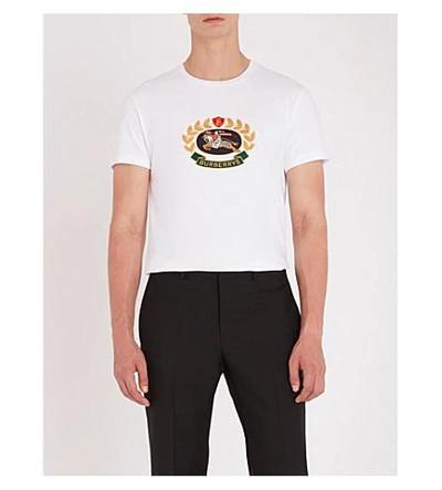 Shop Burberry Gully Logo-embroidered Cotton-jersey T-shirt In White