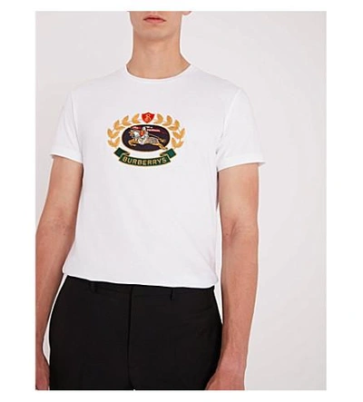 Shop Burberry Gully Logo-embroidered Cotton-jersey T-shirt In White