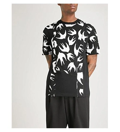 Shop Mcq By Alexander Mcqueen Inverted Swallow-print Cotton-jersey T-shirt In Black