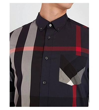 Shop Burberry Thornaby Regular-fit Cotton-blend Shirt In Navy