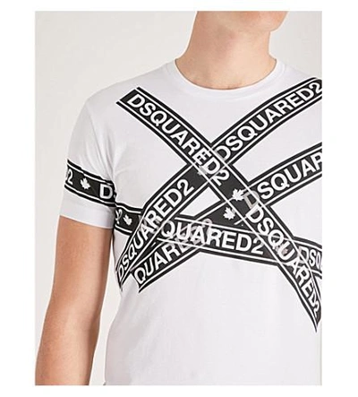 Shop Dsquared2 Logo-tape Print Cotton T-shirt In White