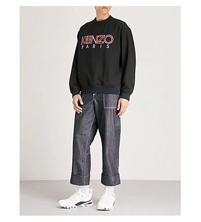 Shop Kenzo Logo-embroidered Cotton-jersey Sweatshirt In Black