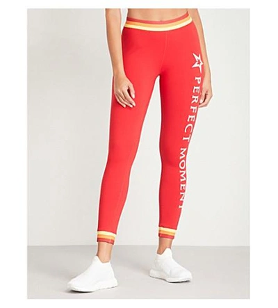 Shop Perfect Moment Race Stripes Stretch-leggings In Red Rainbow