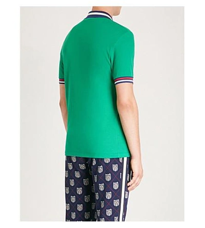 Shop Gucci Logo-print Cotton-piqué Polo Shirt In Green