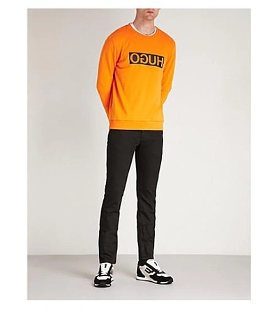 Shop Hugo Reverse Logo Cotton-jersey Sweatshirt In Medium Orange