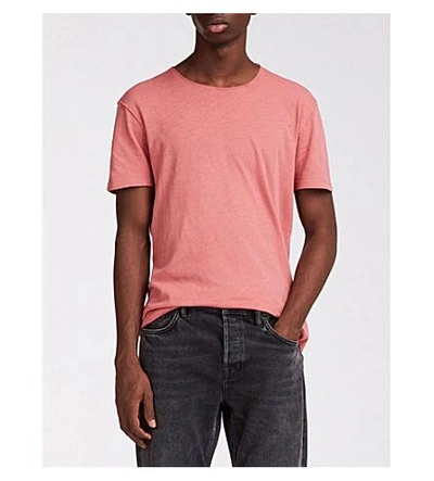 Shop Allsaints Figure Crewneck Cotton-jersey T-shirt In Facade Pink