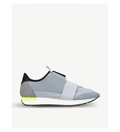 Shop Balenciaga Mens Grey Striped Capsule Race Runners Suede Sneakers In Grey/other