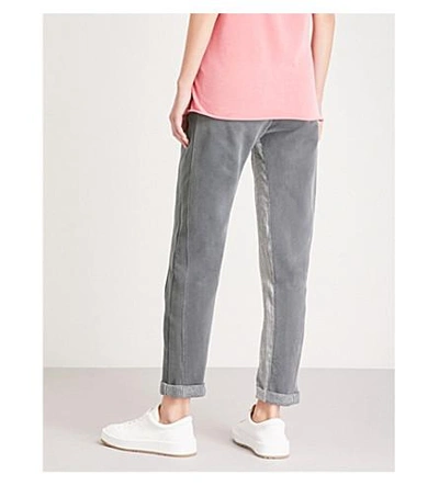 Shop Stateside Contrast-panel Straight Mid-rise Cotton-jersey Trousers In Charcoal