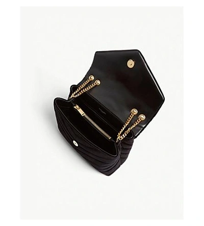 Shop Saint Laurent Ladies Black Modern Monogram Loulou Velvet Shoulder Bag