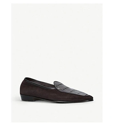 Shop Baudoin & Lange Sagan Alligator-pattern Suede Loafers In Dark Brown