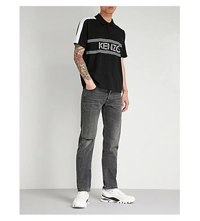 Shop Kenzo Logo-print Cotton-jersey Polo Shirt In Black