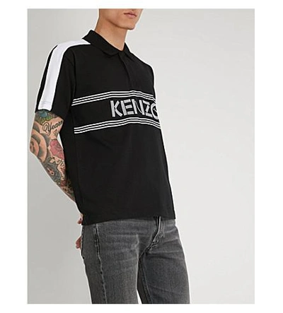 Shop Kenzo Logo-print Cotton-jersey Polo Shirt In Black