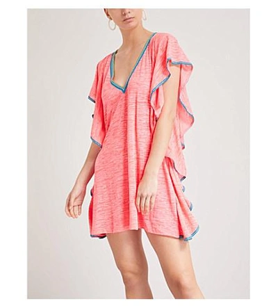 Shop Pitusa Flare Contrast-trim Cotton-blend Dress In Hot Pink