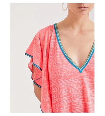 Shop Pitusa Flare Contrast-trim Cotton-blend Dress In Hot Pink