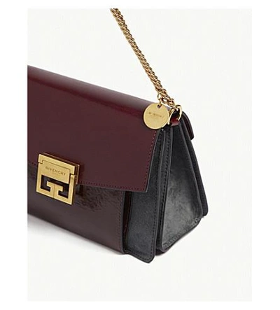 Shop Givenchy Gv3 Small Leather And Suede Shoulder Bag In Augergine/grey