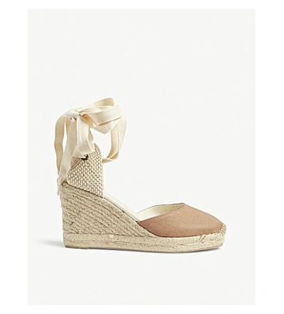Shop Soludos Linen Woven Wedge Sandals In Nutmeg