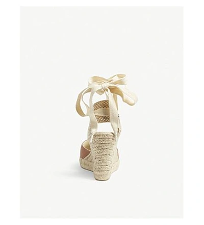 Shop Soludos Linen Woven Wedge Sandals In Nutmeg
