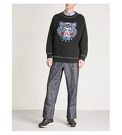 Shop Kenzo Tiger-embroidered Cotton-jersey Sweatshirt In Black