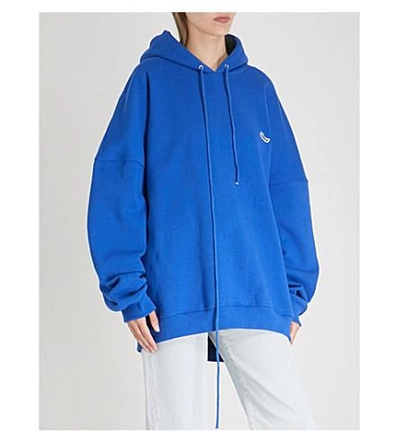 Shop We11 Done Oversized Appliquéd Cotton-jersey Hoody In Blue