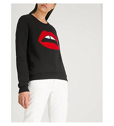 Shop Markus Lupfer Leonie Lara Lip Cotton-jersey Sweatshirt In Black