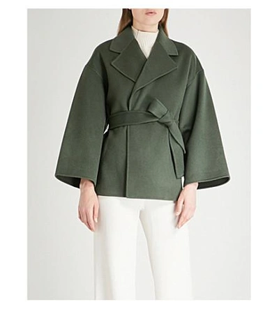 Shop Theory Cropped Wool And Cashmere-blend Coat In Spanish Green