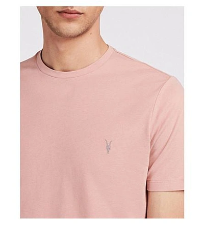 Shop Allsaints Brace Crewneck Cotton-jersey T-shirt In Crepe Pink