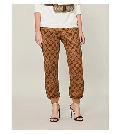Shop Gucci Gg-intarsia Jersey Jogging Bottoms In Vintage Camel