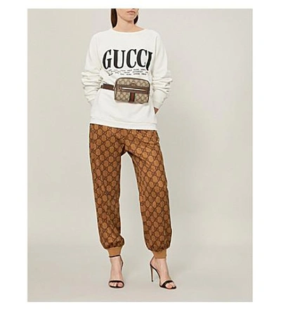 Shop Gucci Gg-intarsia Jersey Jogging Bottoms In Vintage Camel