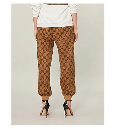 Shop Gucci Gg-intarsia Jersey Jogging Bottoms In Vintage Camel