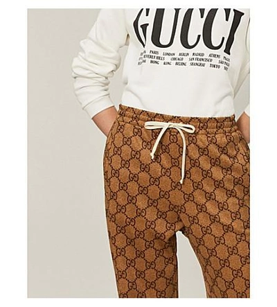 Shop Gucci Gg-intarsia Jersey Jogging Bottoms In Vintage Camel