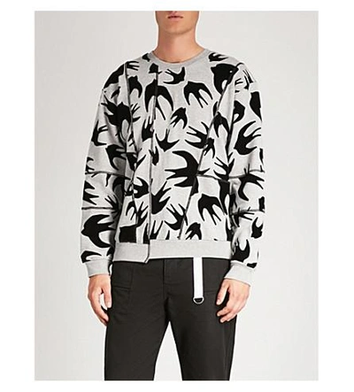 Shop Mcq By Alexander Mcqueen Swallow-flocked Cotton-jersey Sweatshirt In Mercury Melange