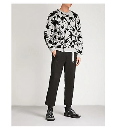 Shop Mcq By Alexander Mcqueen Swallow-flocked Cotton-jersey Sweatshirt In Mercury Melange