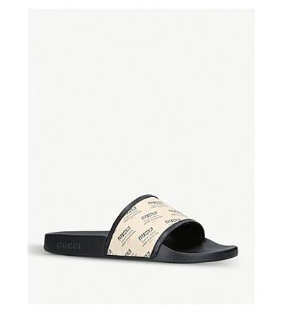 Shop Gucci Pursuit Printed Rubber Sliders In White