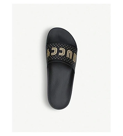 Shop Gucci Pursuit Guccy Print Rubber Sliders In Blk/other