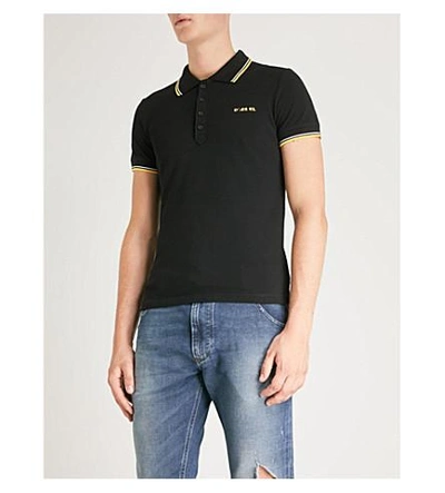 Shop Diesel T-randy Contrast-trim Cotton Polo Shirt In Black