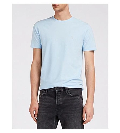 Shop Allsaints Brace Crewneck Cotton-jersey T-shirt In Icing Blue
