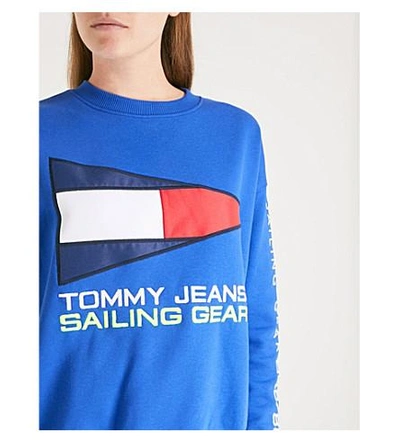 Shop Tommy Jeans Sailing Logo Cotton-blend Sweatshirt In Surf The Web