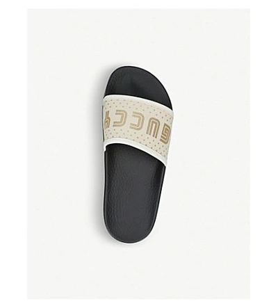 Shop Gucci Pursuit Guccy-print Canvas Sliders In White/oth