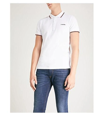 Shop Diesel T-randy Contrast-trim Cotton Polo Shirt In Bright White