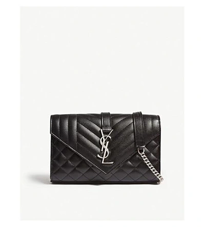 Shop Saint Laurent Black And Silver Monogram Pebbled Leather Satchel In Black/silver