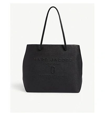 Shop Marc Jacobs Black Logo East-west Leather Tote Bag